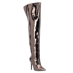 INC Women's Sedona Shiny Over The Knee Boots Pewter Size 5 1/2
